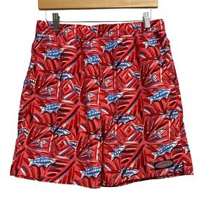 Vineyard Vines Swim Trunks Boys XL 18 Red Shark Tropical Print Board Shorts Mesh